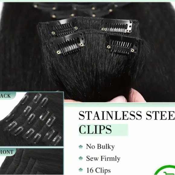 7 Piece Yaki Straight Clip In Hair Extensions - Picture 4 of 10